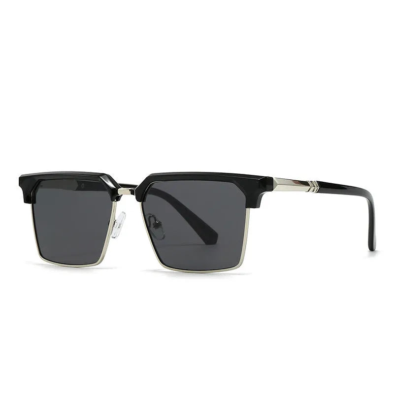 Men's square frame sunglasses with plastic construction in a box style, shown in one of six available colours.