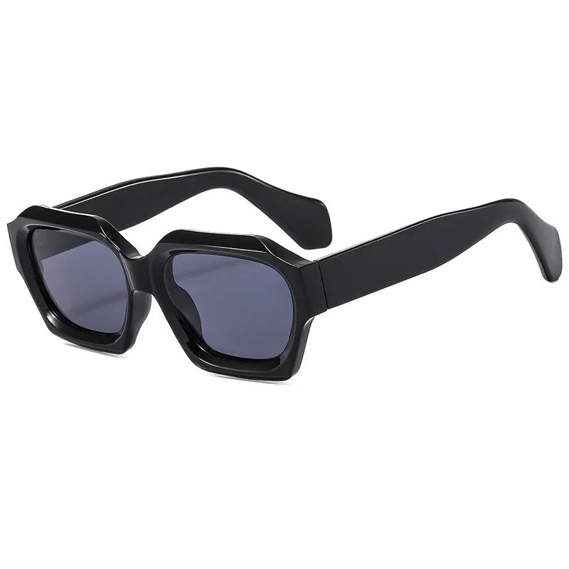 Men's UV protection sunglasses quadrilateral frame punk hip hop style bright black frame gray piece