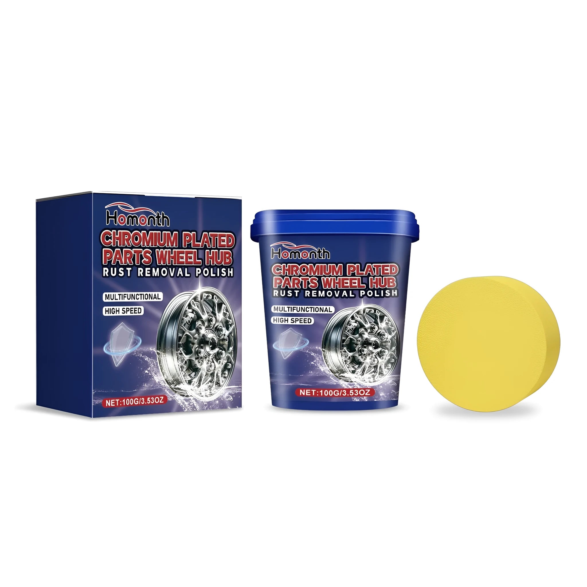 Automotive stainless steel wheel hub cleaning paste 100g with sponge in PE bottle