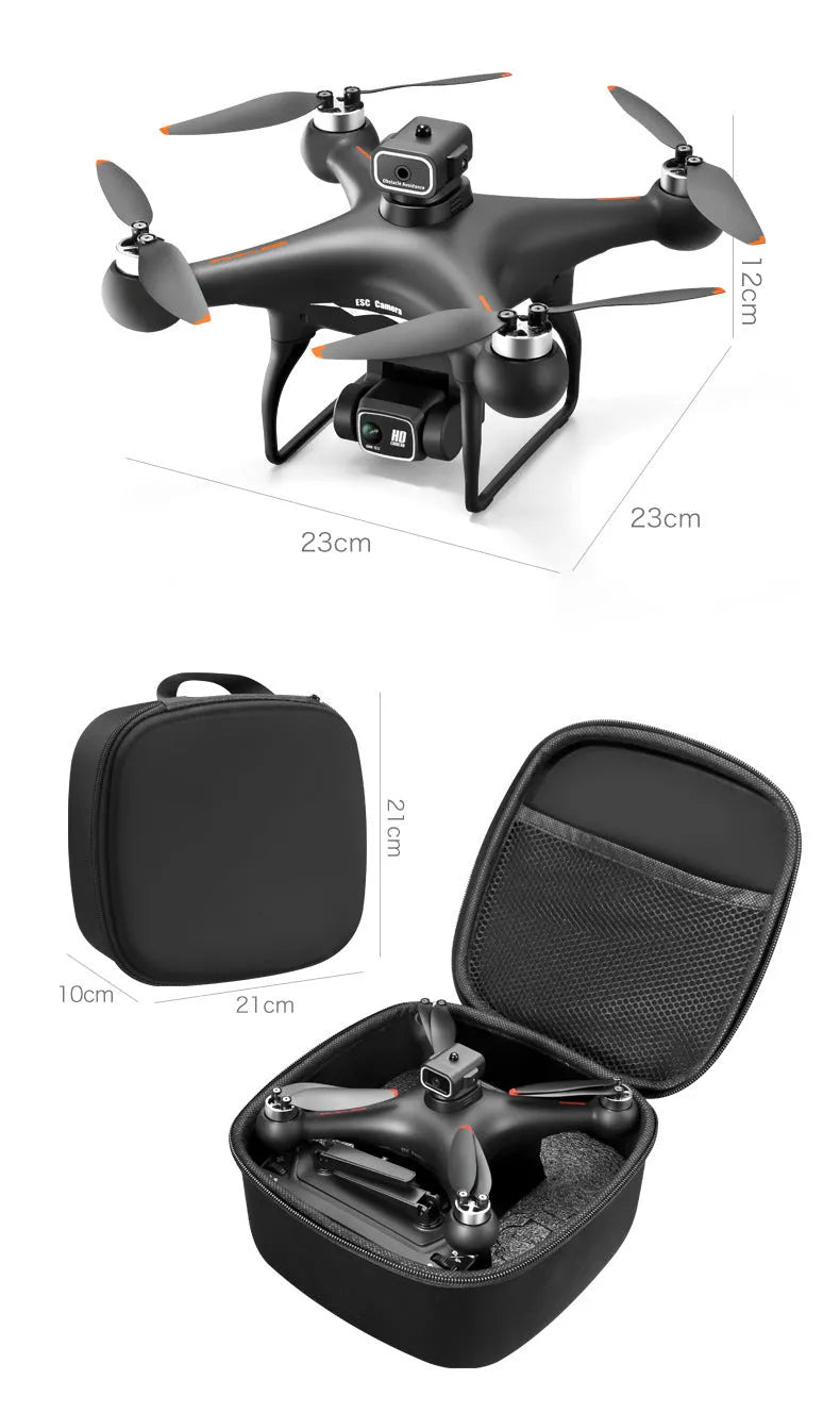 S116 black and white HD brushless UAV drone with four propellers and camera, shown with remote control.