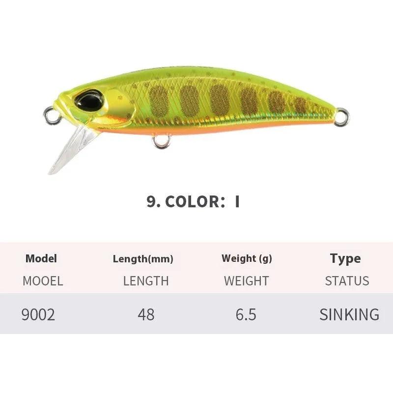 48mm submerged mino fishing lure for mandarin fish and snakehead in various colours