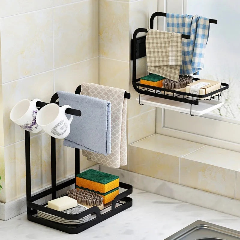 Foldable plastic kitchen rack in new Chinese style for wall or desktop rag draining storage