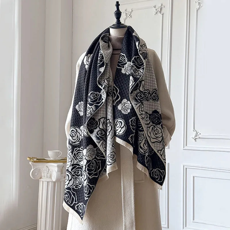 185cm imitation cashmere winter scarf with tassels in black, blue, gray, or khaki colours