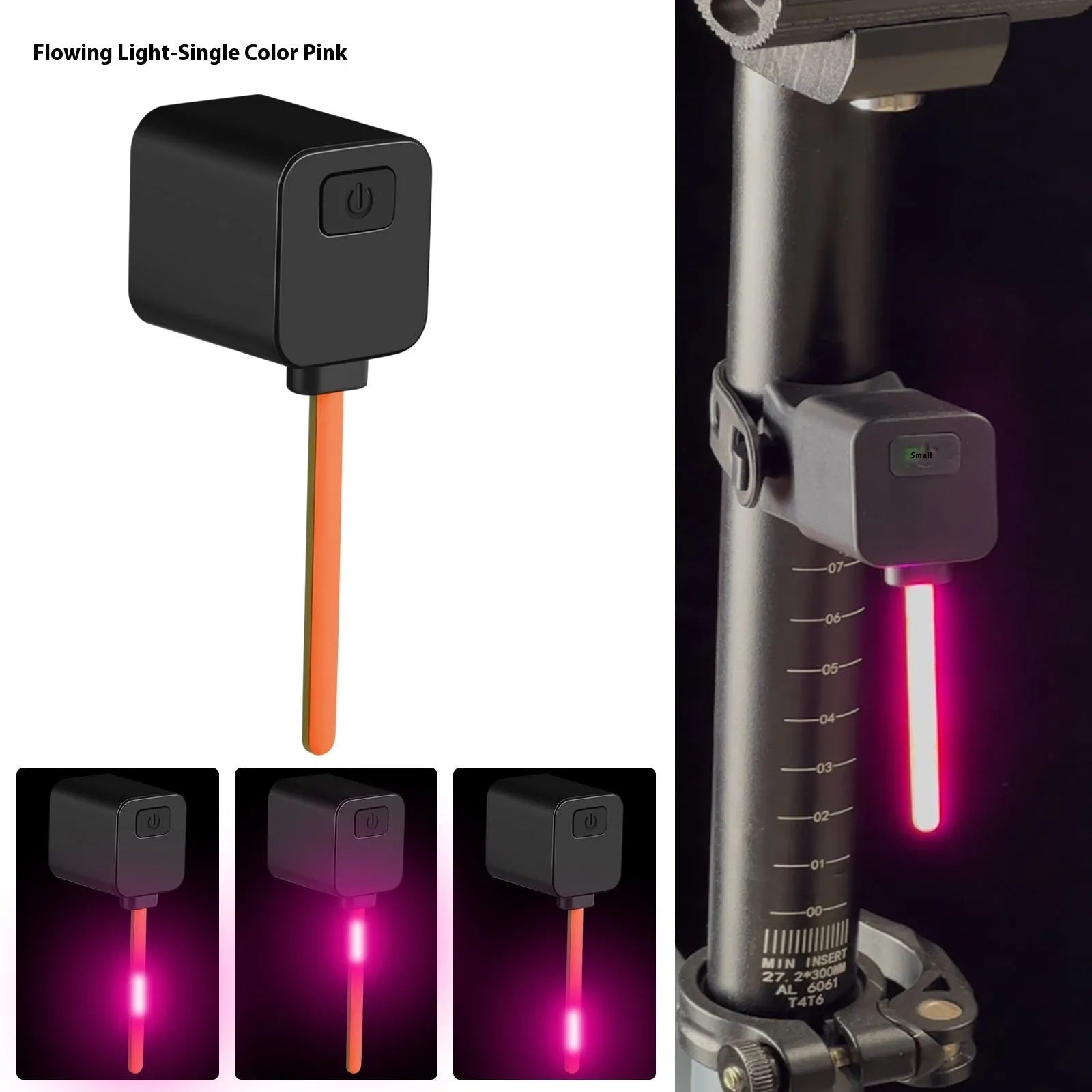 Bicycle taillight with running water illumination effect mounted on seat tube