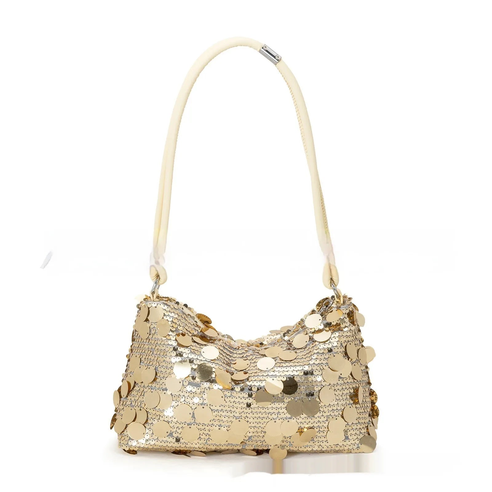 Gold women's shoulder crossbody bag with sandwich pocket design and single strap
