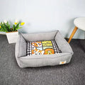 Light blue washable cotton pet winter nest for dogs and cats on a floor.