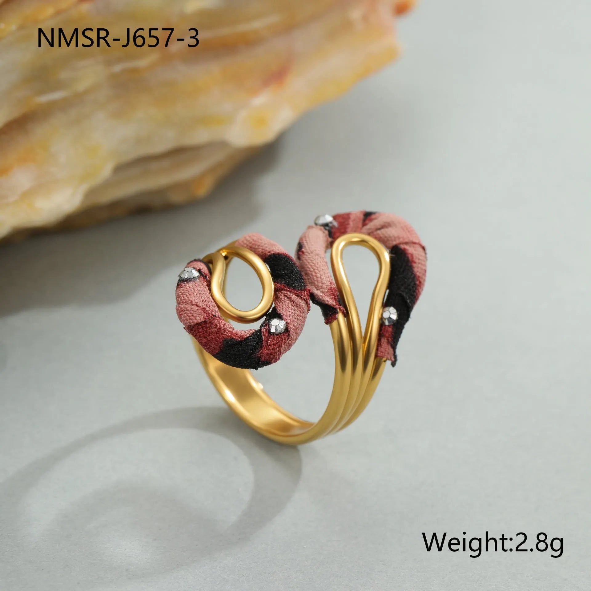 Women's adjustable stainless steel ring with geometry heart and star shapes featuring leopard print design