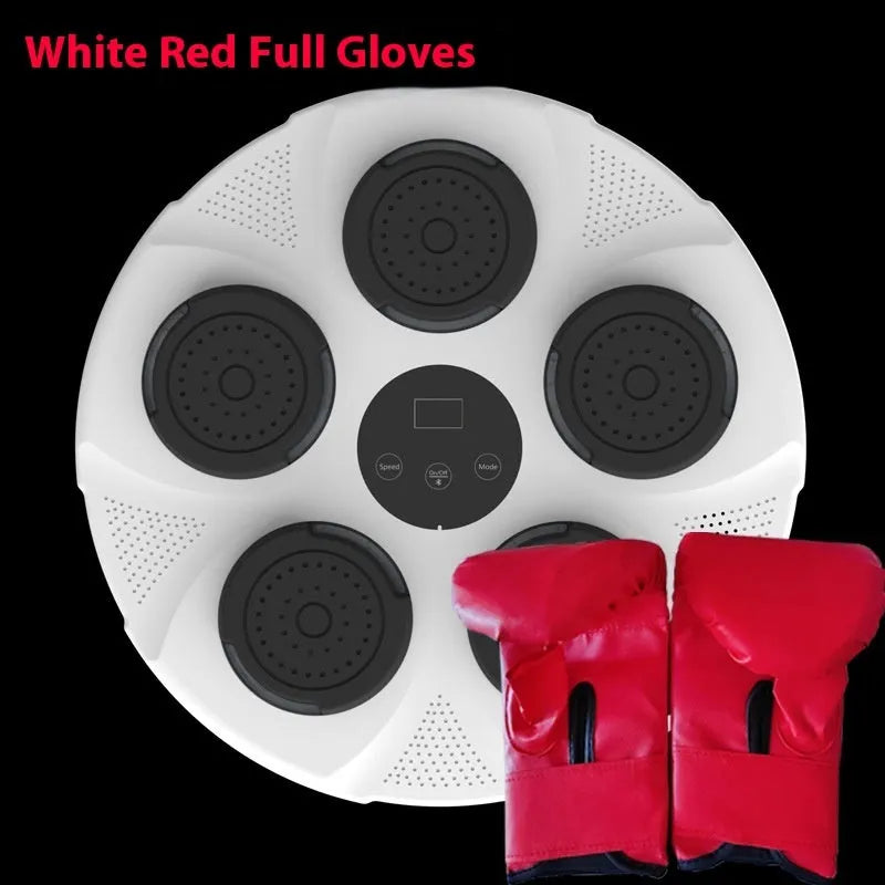 Wall-mounted smart boxing trainer sandbag with LED lights on black ABS surface, showing mounting brackets.