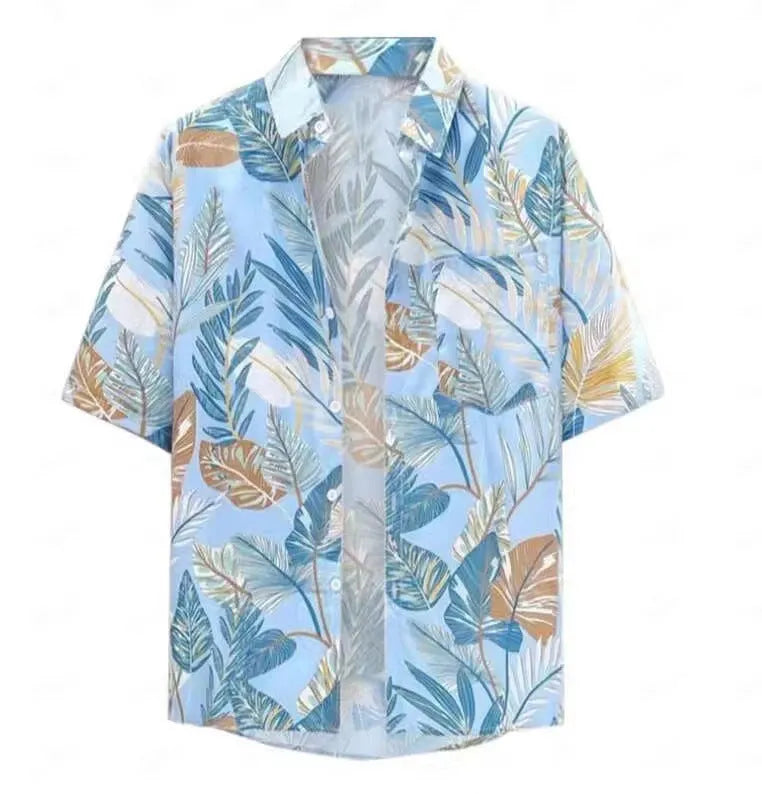 Men's Hawaiian summer shirt with 3D printed floral pattern in short sleeve cardigan style