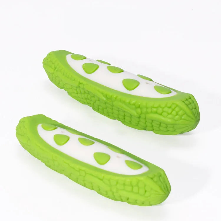 Green durable rubber simulation dog toy for large dogs, shown with chew marks to demonstrate bite resistance