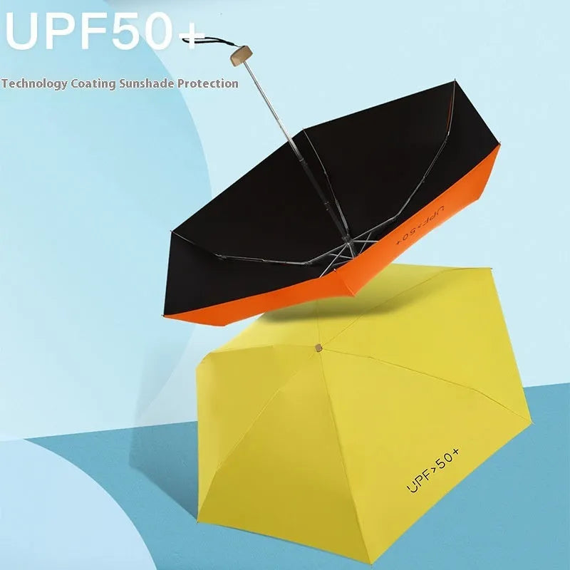 Compact five-fold sun umbrella in various colours with manual open mechanism and rubber handle
