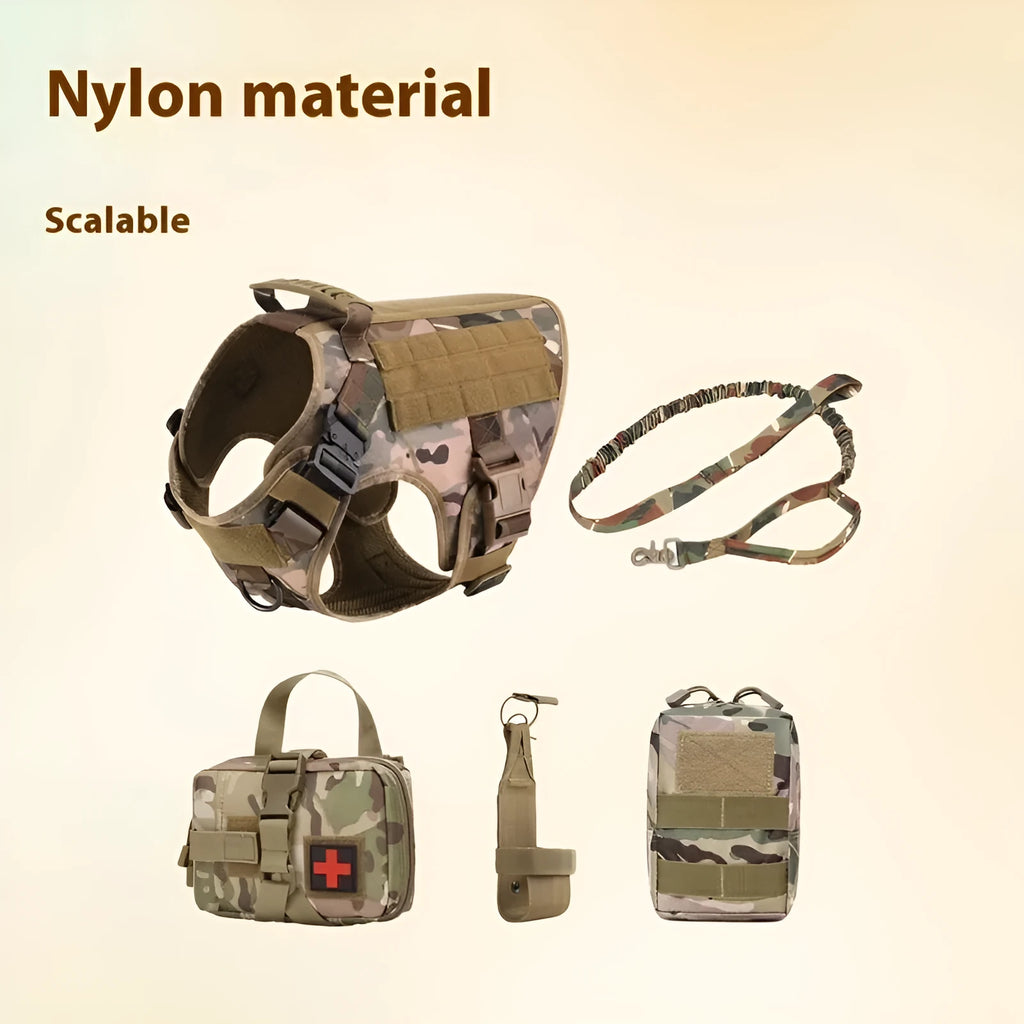 Outdoor Tactics five-piece training dog harness in camouflage style with polyester leash set