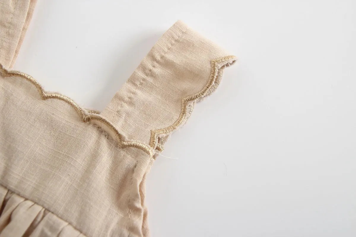 Baby romper princess dress jumpsuit in cotton, sleeveless, brown and white options for summer