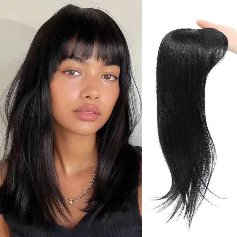 Synthetic clip-in hair extension wig with inner buckle fastening in one of six colour styles.