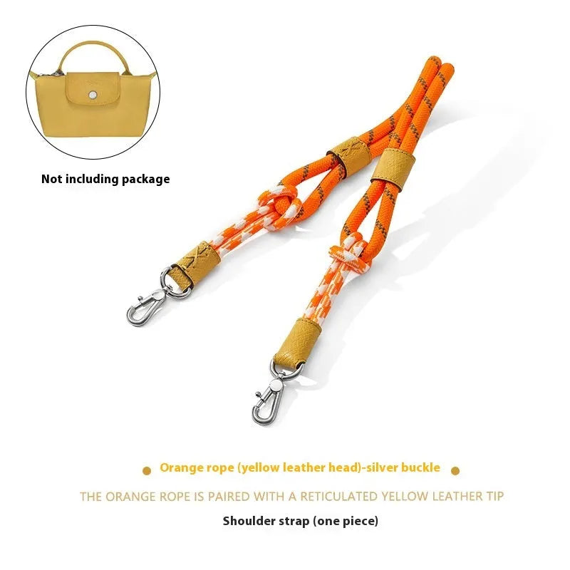 Braided nylon and cowhide leather crossbody strap with alloy buckle in gold or silver finish
