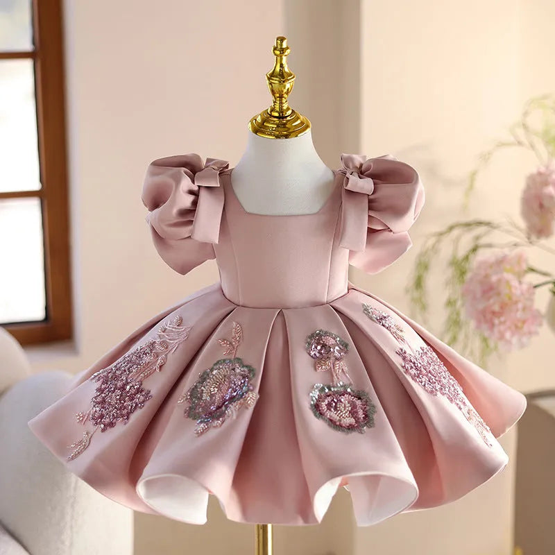 Pink polyester children's piano dress princess dress for girls, full-length with height options 80-150cm