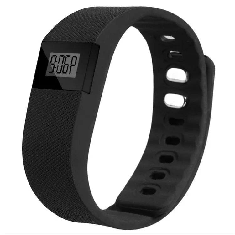Ordinary bracelet pedometer in black, blue, green, orange, or yellow colour on wrist