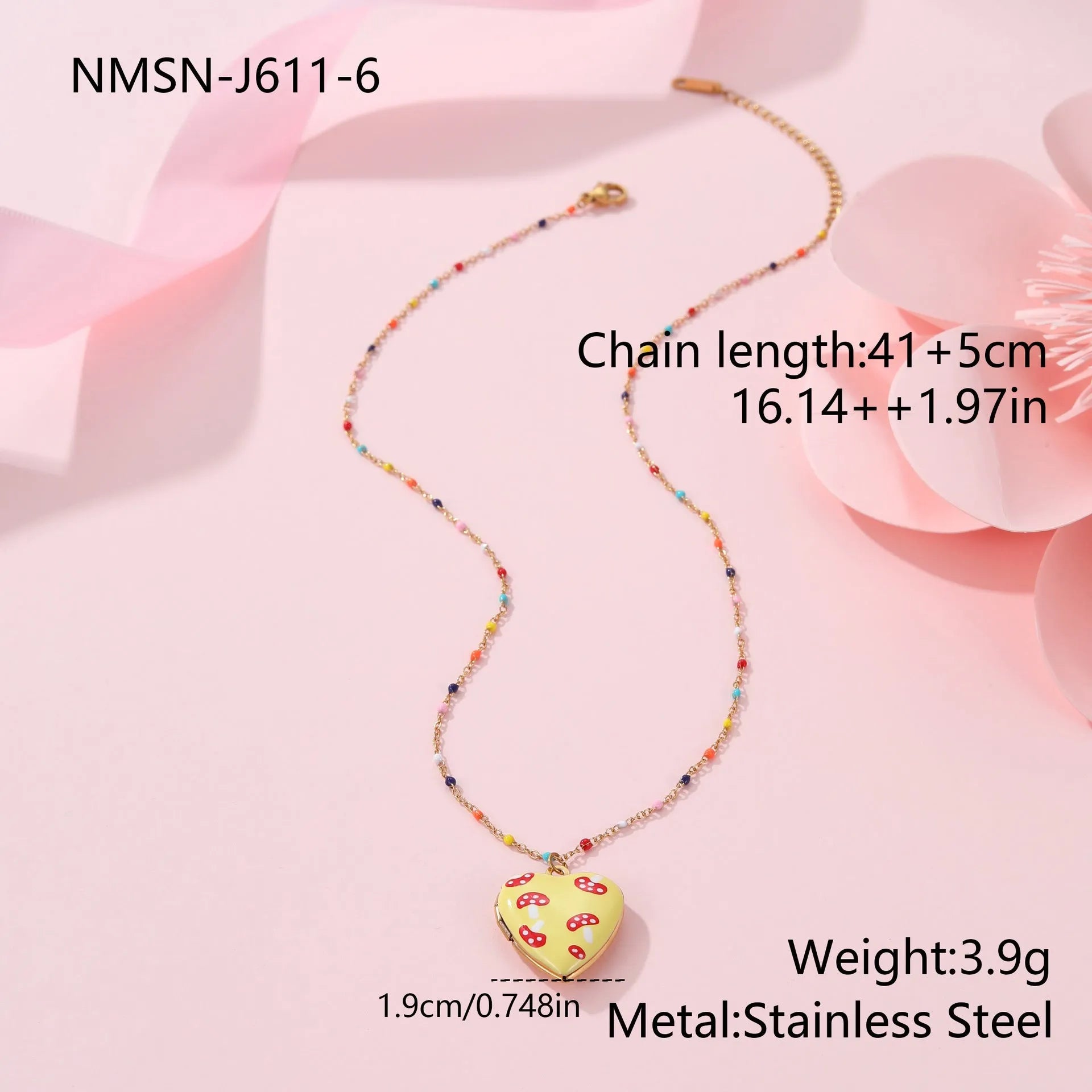 Stainless steel fruit pendant necklace with 18K gold plating and adjustable 41-50cm chain