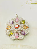 Women's colourful zircon flower pendant necklace with electroplated metal finish