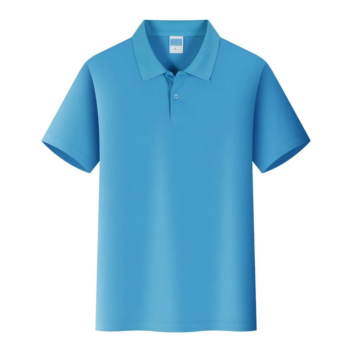 Short-sleeved straight-cut cotton pullover work shirt on a hanger, shown in a solid colour for embroidery.