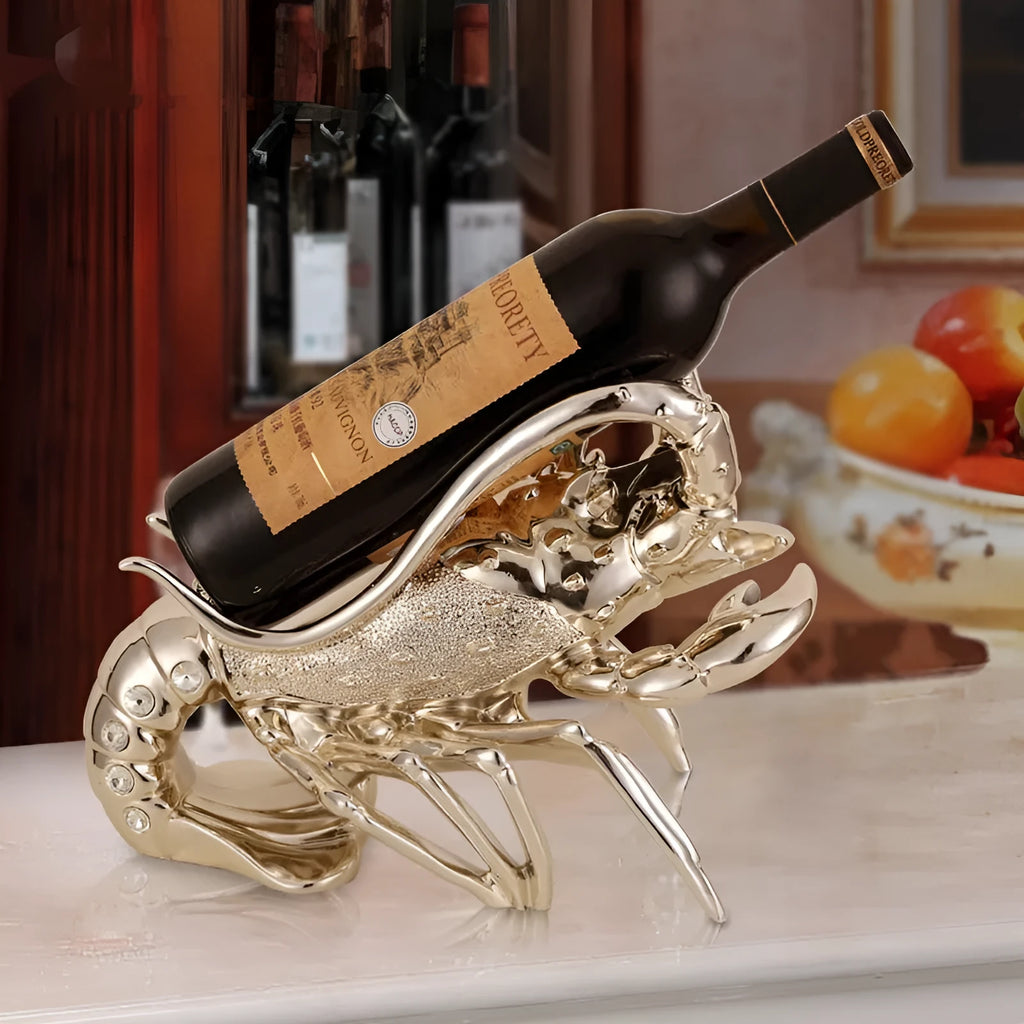 Lobster shaped wine rack in rose gold or elegant silver metallic finish