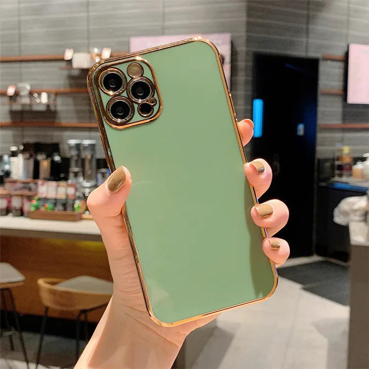 Electroplated mobile phone case for iPhone 13 in solid colour with geometric design on back cover
