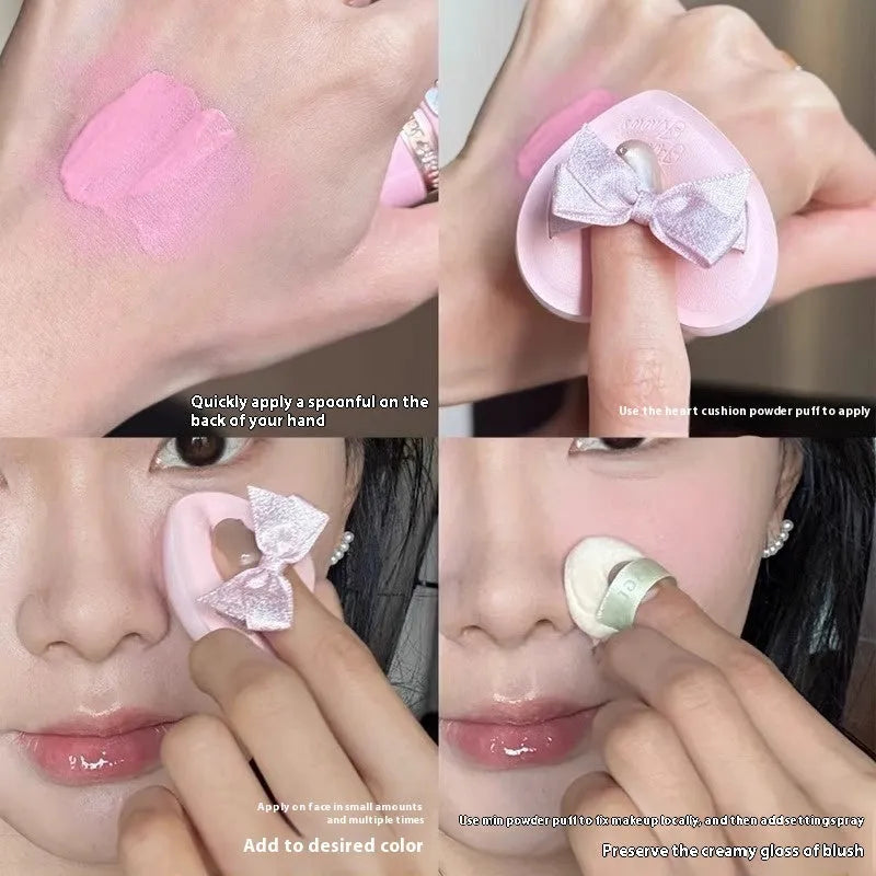 Strawberry Cupid Series Liquid Blush in one of six shades, shown on a hand or with swatches.