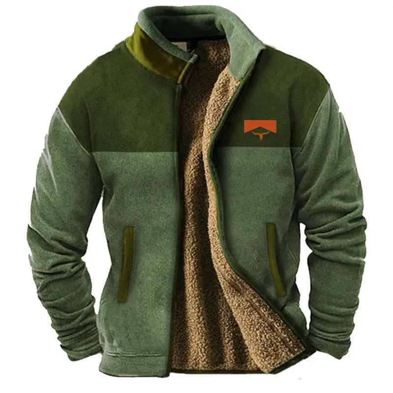 Men's green padded coat with fleece lining shown in regular 50cm length
