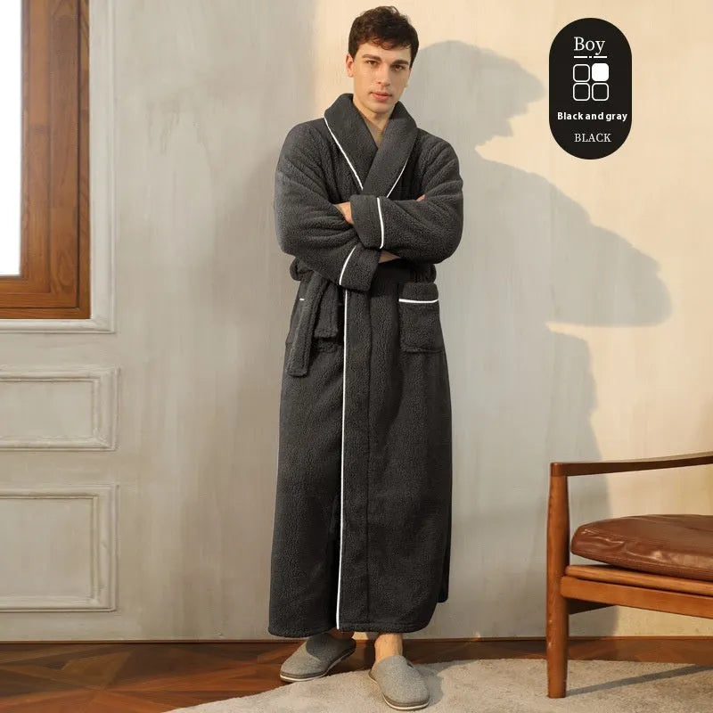 Thickened winter flannel bathrobe in Angola red available in plus sizes M, XL, XXXL