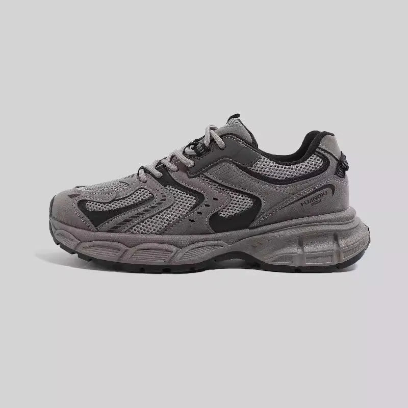 Casual dad shoe sneaker with PU mesh upper in grey, front lace-up closure and EVA sole