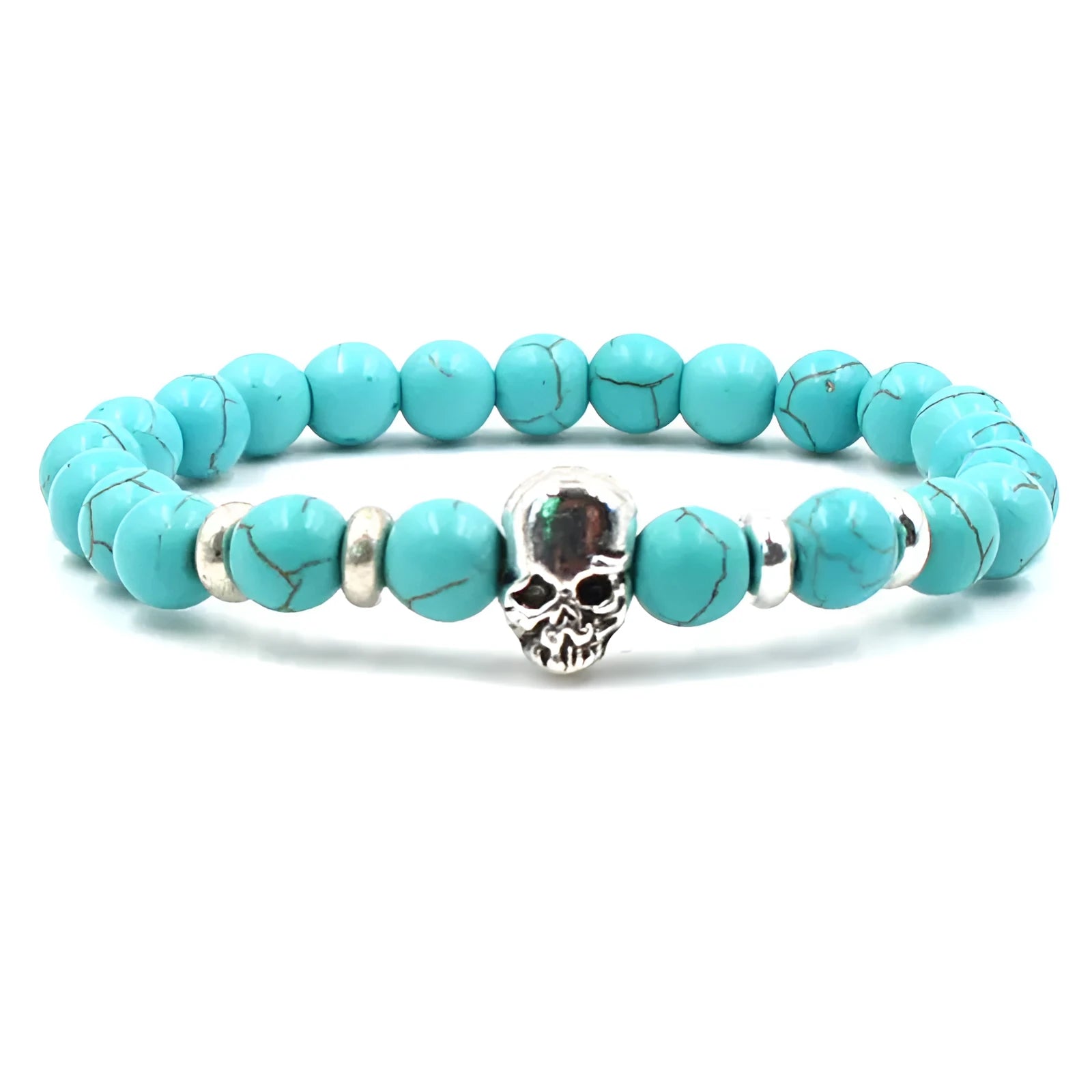 8mm natural white turquoise agate stone men's stretch bracelet on elastic cord
