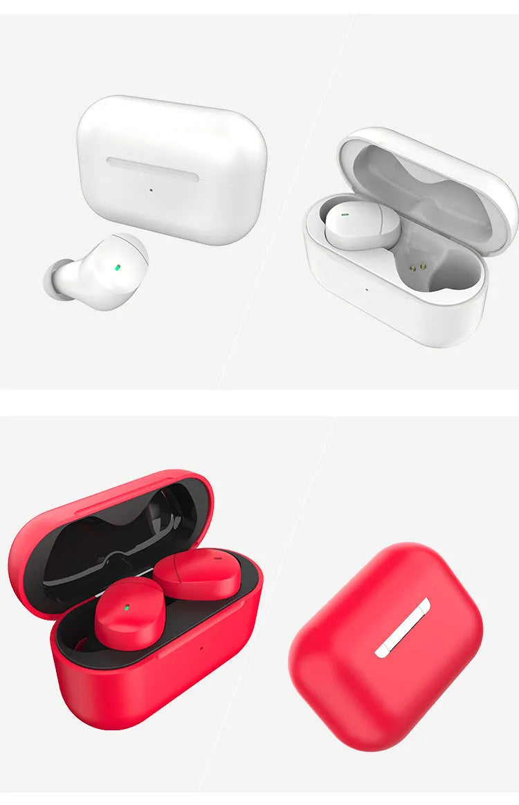 Flame red Qualcomm TWS 3040 true wireless Bluetooth 5.2 earphones with charging case.