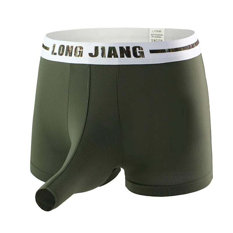 Men's ice silk boxer shorts in solid colours with mid waist design