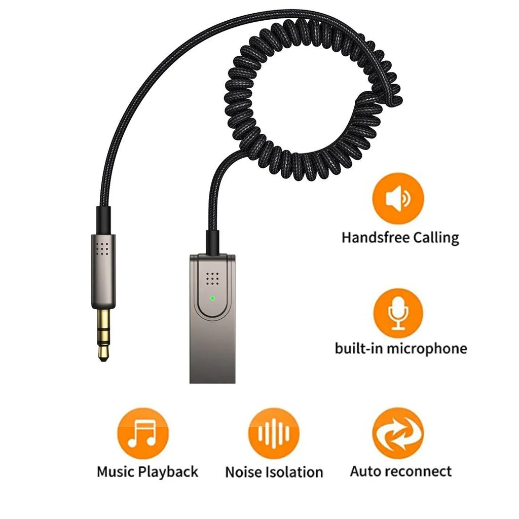 Black AUX car Bluetooth cable with 1.5m length for audio calls and navigation