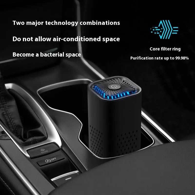 Mini USB car air purifier in black and white colour options with replaceable filter