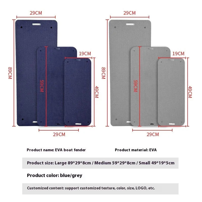 Blue and grey thickened EVA marine fenders in two sizes for boat docking protection
