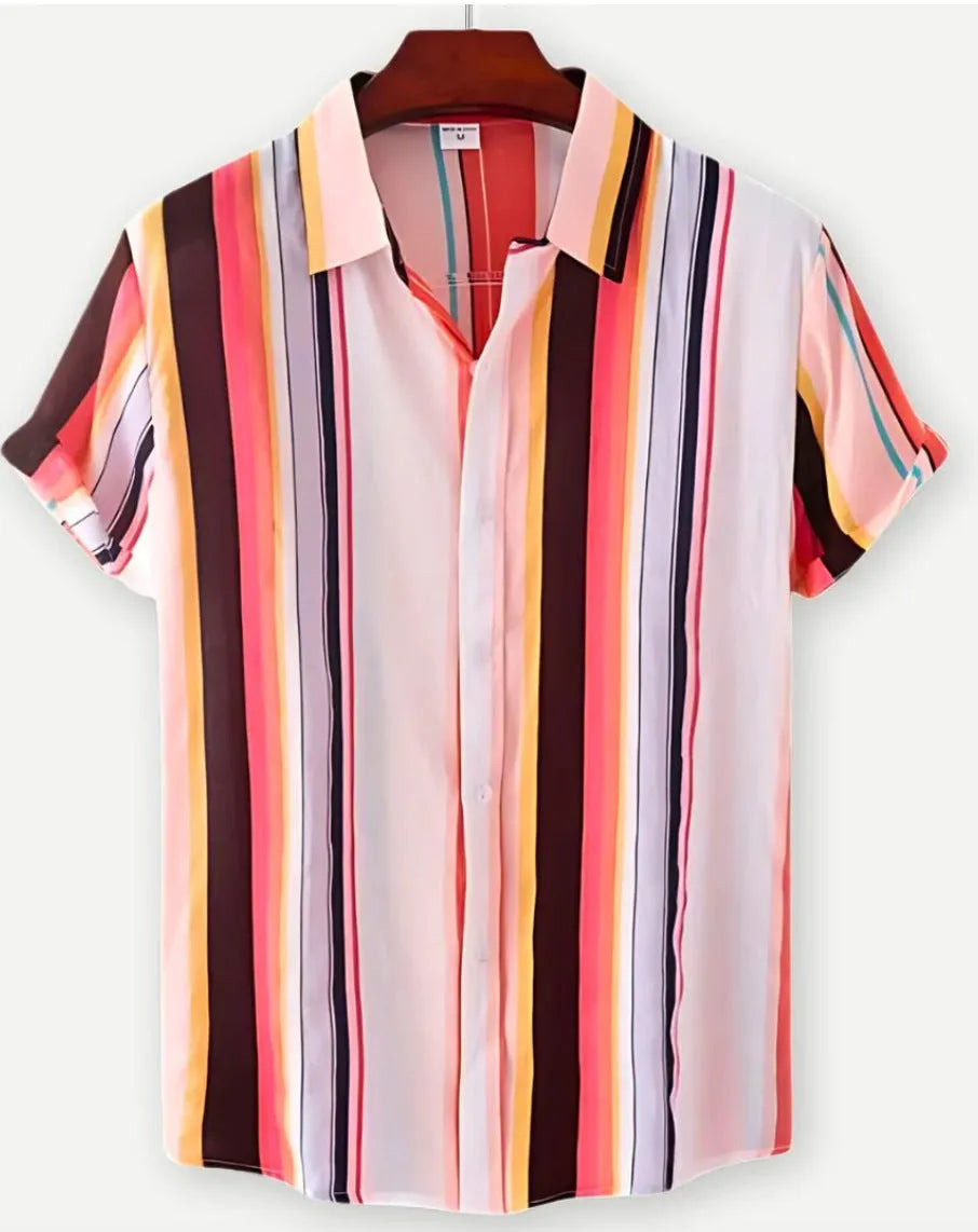 Hawaiian floral print short sleeve cardigan shirt with elastic polyester fabric in multiple colour options