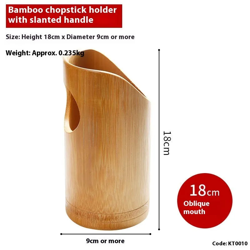 Natural bamboo chopstick holder with creative bevel design for kitchen utensil organisation
