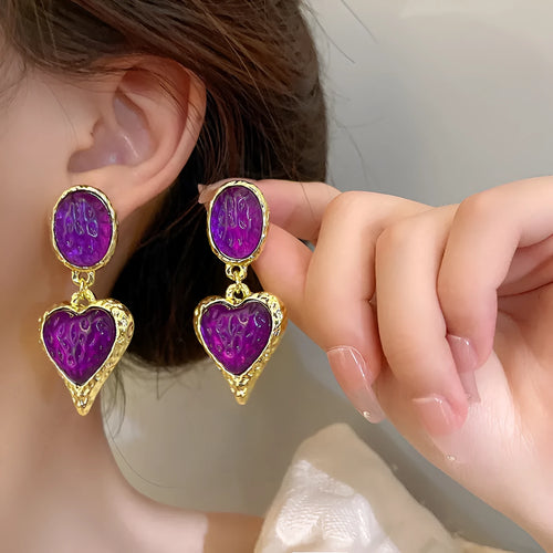 Alloy oval love heart stud earrings with pleated detail in four colour options