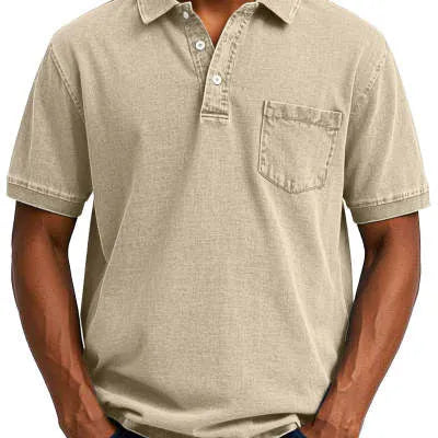 Plus size man wearing a printed short sleeve shirt in Korean style, showing slim fit.