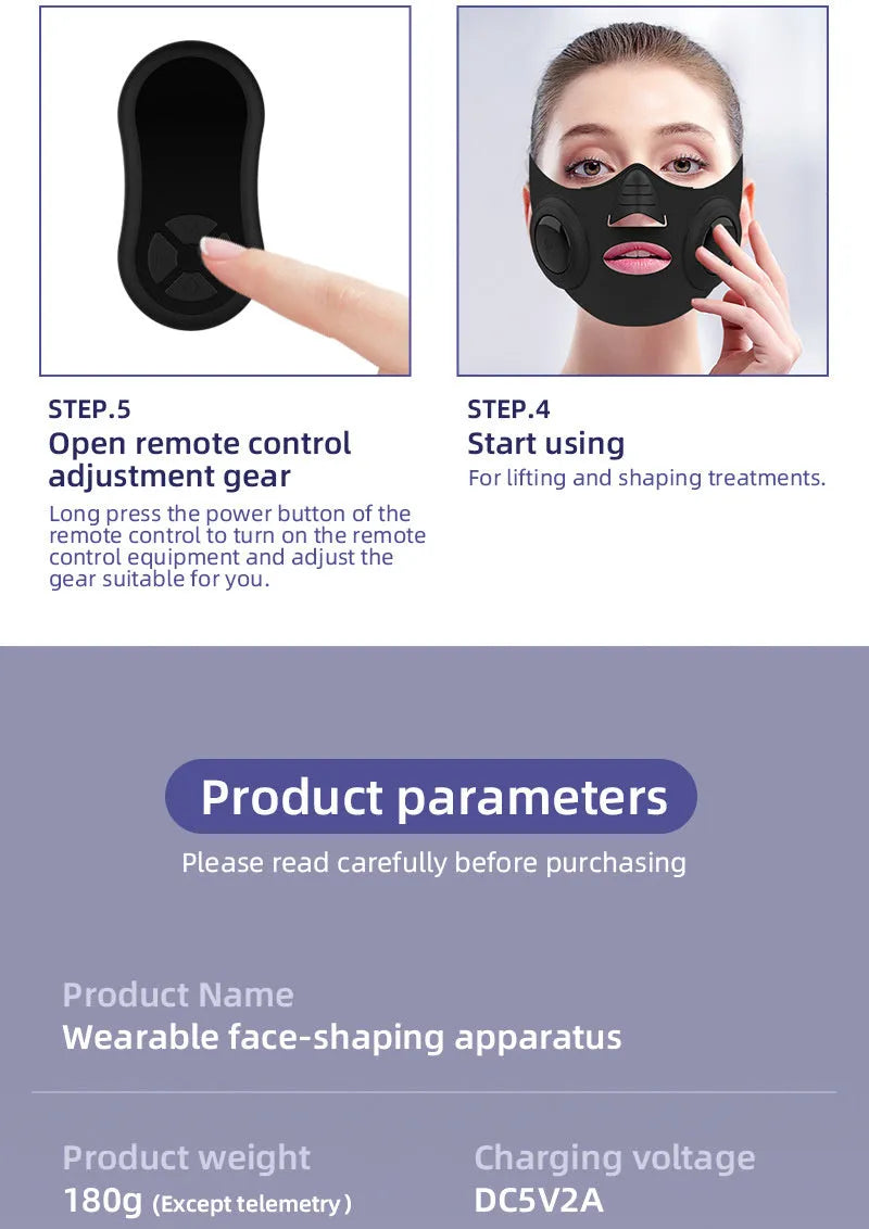 Black handheld photon facial mask beauty device with USB cable and adjustable settings.