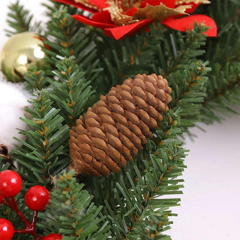 Christmas wreath 40cm diameter handmade PVC with lights red ball flower on door