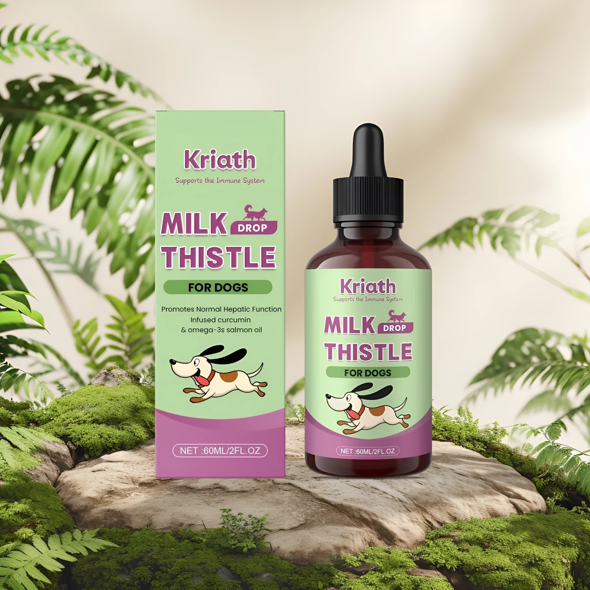 60ml bottle of dog milk thistle and turmeric liquid nutrient solution supplement