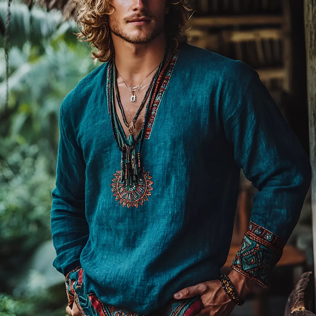 Boho vintage printed long sleeve casual top in polyester digital cloth