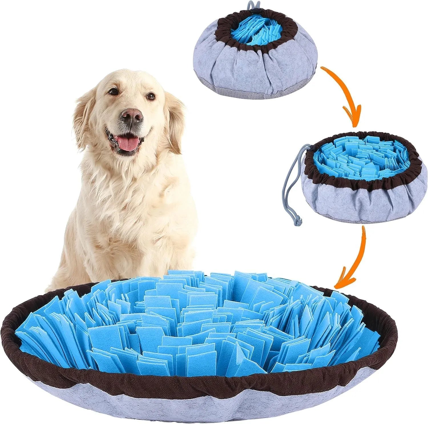 Blue adjustable snuffle mat for large dogs measuring 80cm across