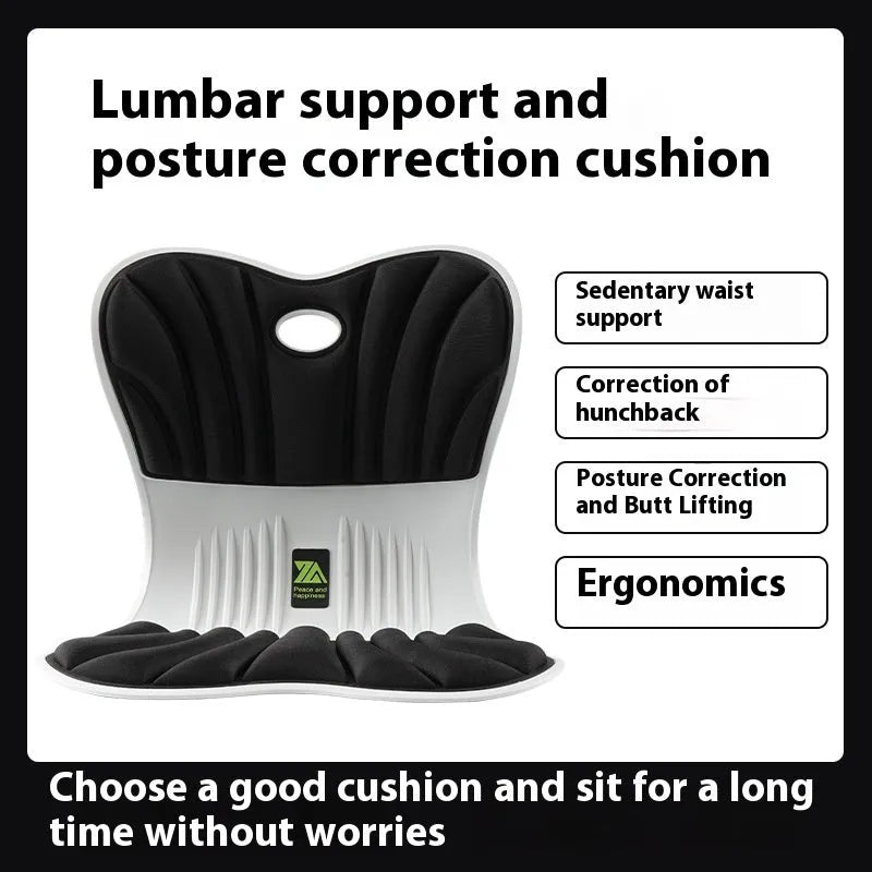 Ergonomic waist support cushion on office chair in grey colour
