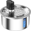White heated pet water fountain for cats and dogs with stainless steel pump and temperature control base.