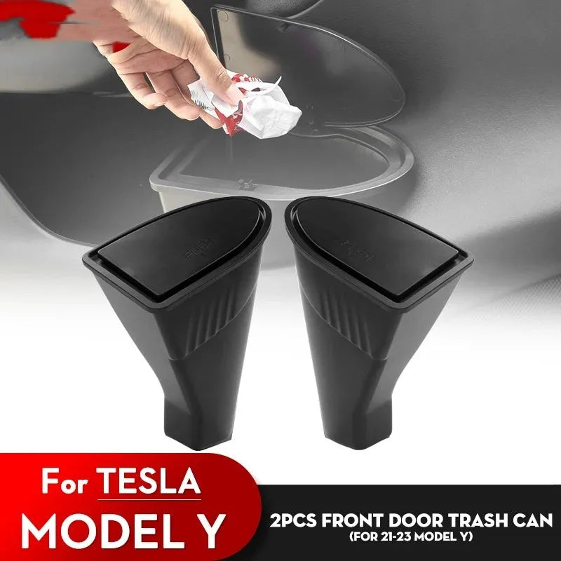 Black ABS plastic car door storage containers for Tesla Model Y front door pockets