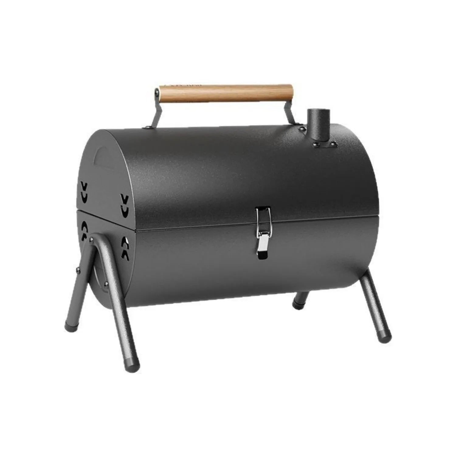 White portable charcoal grill with round chimney oven for frying and baking outdoor cooking