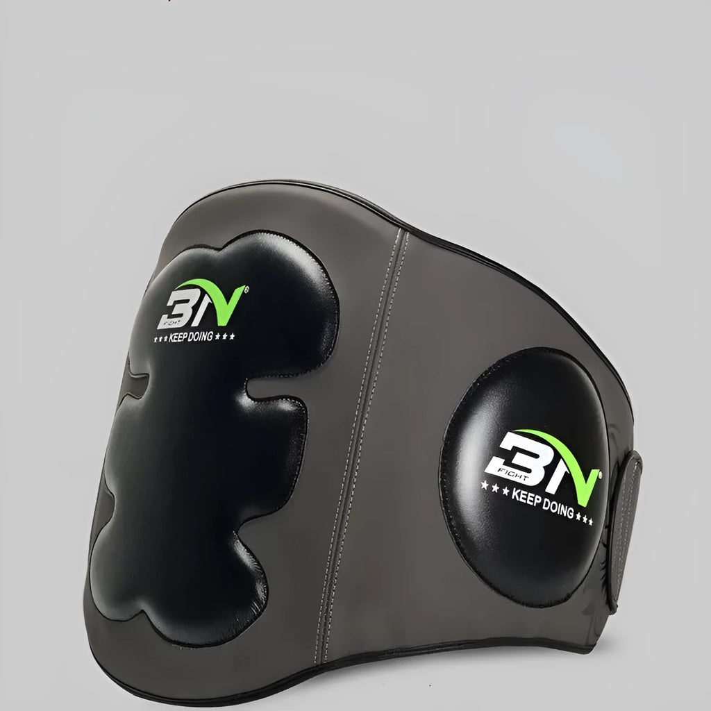 Sanda boxing chest protection target showing thickened breast and waist guard in dark grey colour